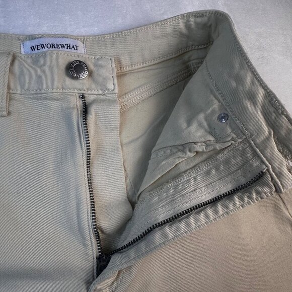 WeworeWhat High-Waisted Beige Denim Shorts Frayed Hem Slit Detail Sz 25 - Picture 8 of 8